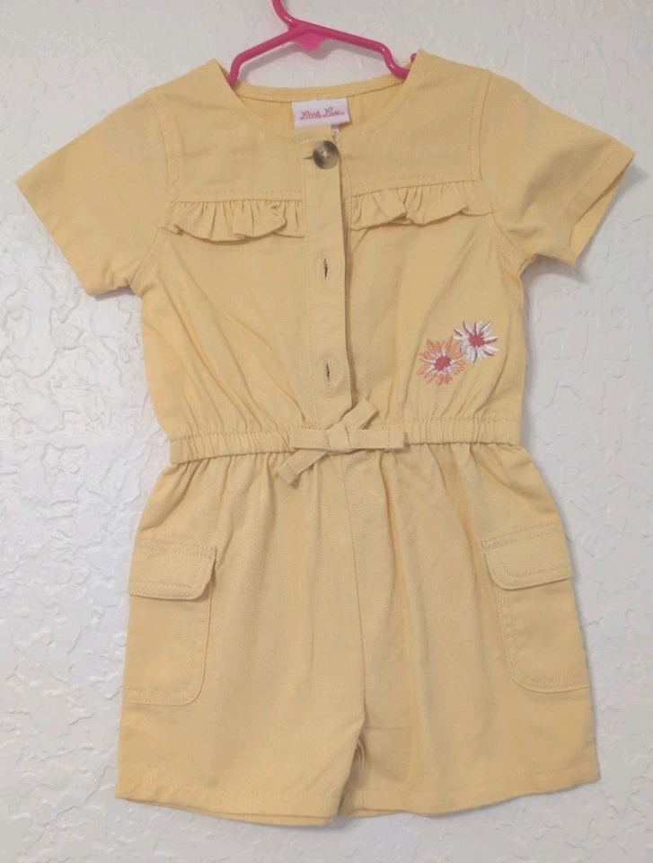 Mameluco amarillo manga corta volantes bordado floral talla 3T Little Lass Girls Foto 1 de 4