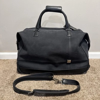 Diane Von Furstenberg DVF Negro Gamuza Rodillo Viaje Bolso de Lona Maleta Cuero Foto 1 de 4