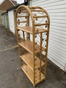 Wicker Boho 70s Rattan Bookshelf Bookcase Plant Stand - Picture 1 of 10