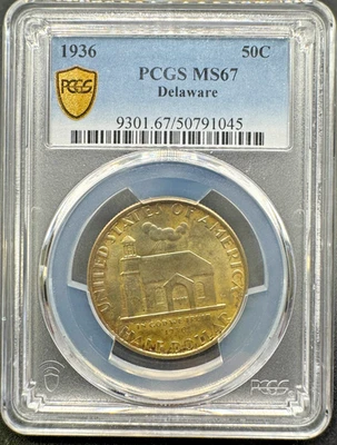 1936 DELAWARE COMMEMORATIVE SILVER HALF DOLLAR PCGS MS67 10XEF25 - Image 1 of 4