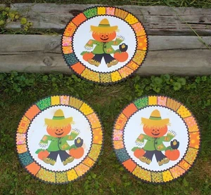 "Manteles individuales redondos de papel vintage (3) otoño espantapájaros naranja 14"" manchas de diámetro" - Imagen 1 de 4