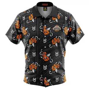 CAMISA DE VESTIR CON BOTONES DE MANGA CORTA HAWAIANA TRIBAL EQUIPO NRL DE LOS TIGRES DEL OESTE - Imagen 1 de 1