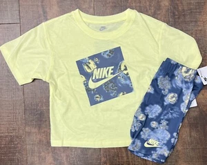 Youth Girls Nike 2 Piece Set Shirt Bike Shorts Size 6 Medium NWT - Picture 1 of 5