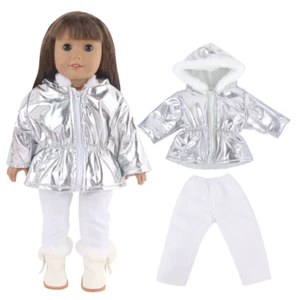 Silver Jacket/White Pants Set For 18" Dolls Warm Coat Pants Suit - 1567 - Picture 1 of 4