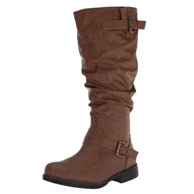 Botas de montar Journee Collection para mujer 7,5 M WC marrón holgadas planas con cremallera nuevas en caja ZT5 Foto 1 de 4