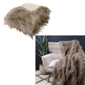 J Elliot Home Taupe Grey Elk Faux Fur Velvet Throw Blanket 130x160cm - Picture 1 of 2