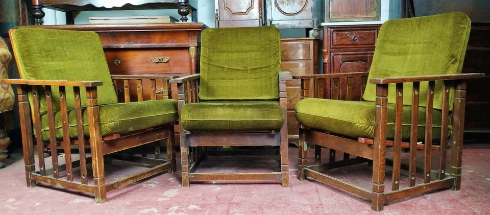 3 FAUTEUILS INCLINABLES DE STYLE SÉZESSION. CHÊNE. L'AUTRICHE (?). VERS 1900 - Photo 1/1