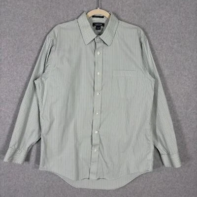 Lands End Shirt Mens 16 34 Green Striped Dress No Iron Supima Pinpoint Casual - Image 1 of 4