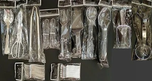 Plastic Serving Utensils Tongs Forks Spoons Scoops Clear Silver, Select Type - Picture 1 of 13