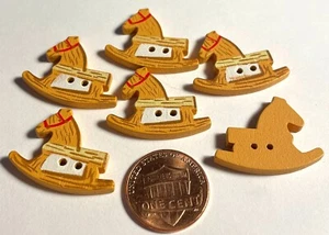 6 Vtg NOS JHB Wooden Wood Rocking Horse Sew-through Kids Buttons 25.5mm 1" 15019 - Picture 1 of 2