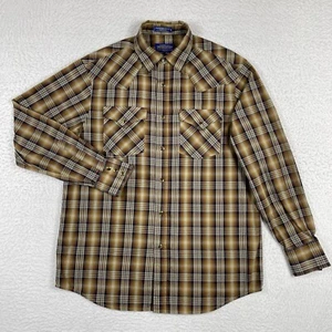 Pendleton Shirt Mens Medium Brown Plaid Snap Frontier Gorpcore Cabin Camp Hike - Picture 1 of 13