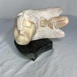 Indianer geschnitzte Alabaster Skulptur signiert von Bär - Bild 1 von 8