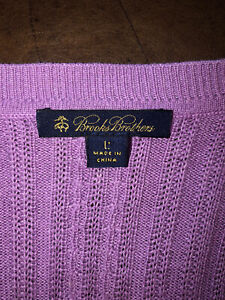 Brooks Brothers Lavender Cashmere Silk Cable Knit V-Neck Cardigan Sweater Sz L