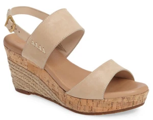 NIB UGG Elena Horchata Nubuck Leather Slingback Platform Wedge Sandal Size US 10 - Picture 1 of 12