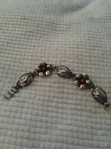 Antique Vtg Sterling Silver Bracelet With Bakelite - Picture 1 of 12