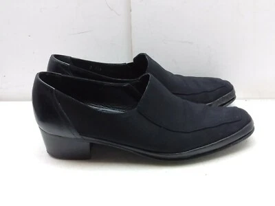 Rangoni Italy Black Leather Fabric Slip On Loafer Heel Pumps Women's Shoes 8(3A) - Image 1 of 4