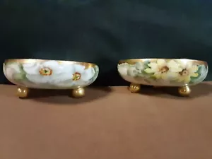 (2) Antique O.& E.G. Royal Austria Hand Painted Floral/Gold Footed Salt Cellars - Picture 1 of 9