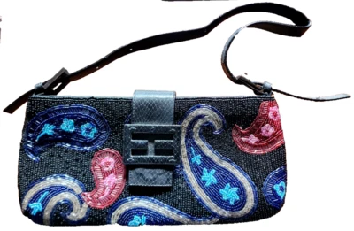 Bolso Bandolera Allover Paisleys Con Cuentas Acentos Plisados Fiesta Noche Foto 1 de 2