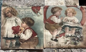 TWO Individual Paper LUNCHEON Decoupage Napkins - Vintage VALENTINES LOVE HEARTS - Picture 1 of 5