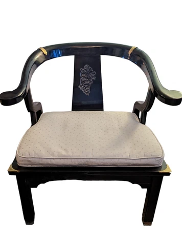 MCM Oriental Horseshoe Ming Black Lacquer Chair style James Mont (LOCAL PICK-UP) Cover
