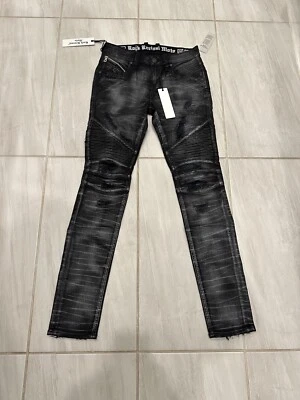 Pantalones de mezclilla lavados desgastados negros Rock Revival Moto “IVAN” NUEVOS para hombre talla 28x30 Foto 1 de 3
