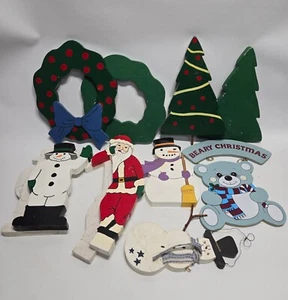 Christmas Assorted Wood Cut Outs Snowman Bear Wreath Santa Tree - Picture 1 of 7