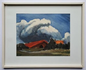 Gemälde Aquarell Tusche Landschaft Häuser Gerda Henning Nachlass - Bild 1 von 9