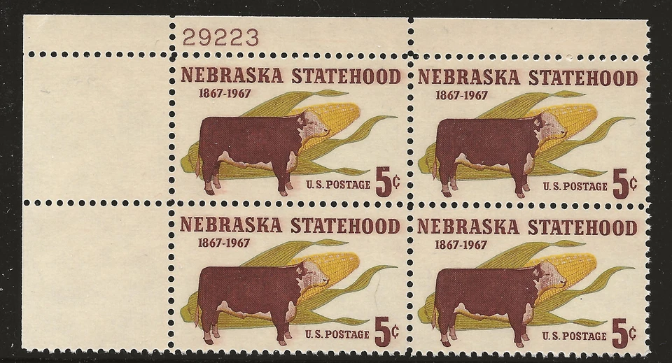 US Scott #1328, Plate Block #29223 1967 Nebraska 5c FVF MNH Upper Left - Image 1 of 1