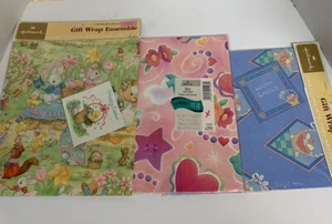NEW Vtg HALLMARK GIFT WRAP EASTER VINTAGE Flat Wrapping Paper Spring Rabbit - Picture 1 of 7