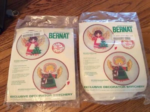 2 NEUF kit de broderie chérubin crewel vintage 1977 Bernat vacances de Noël #WO9229 - Photo 1/7