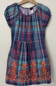Vestido Tea Collection Bordado Mahamaya Cuadros India Talla 7 Azul Tejido - Imagen 1 de 8