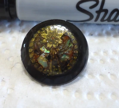 Vintage Metal FLOWER Design Under Glass Button 11/16" Signed TJG '64 - Image 1 of 4