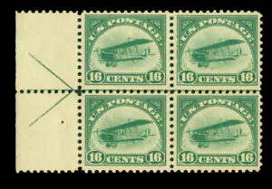US 1918 AIRMAIL - Curtiss Jenny 16c green Sc# C2 mint LH/NH VF Arrow BLOCK of 4 - Picture 1 of 2
