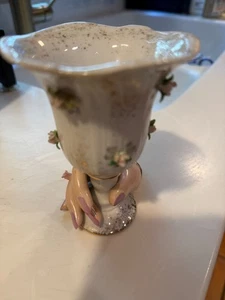 VINTAGE LEFTON PORZELLAN DAMEN HAND HALTEN KELCH VASE ROSE SCHMUCK Gold - Bild 1 von 4