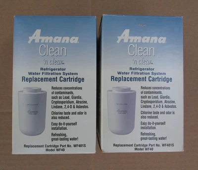 Lot of 2 Amana Clean N' Clear Refrigerator Water Filter Cartridges WF401S - Image 1 of 4