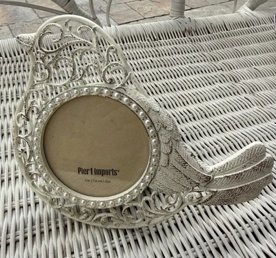 Pier 1 Imports Shabby Chic Decor Bird Picture Creamy Frame Pearl Accents - Image 1 of 4