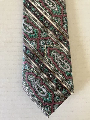 Hanover St. Men's Necktie Tie Silk Satin Gray Purple Teal Stripe Geometric 57" - Image 1 of 4