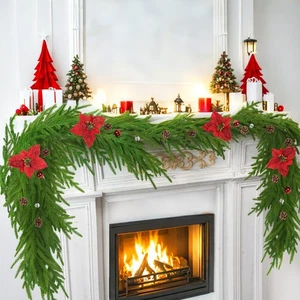 2 Stück Norfolk Kiefer Girlande 12 Fuß Künstliche Weihnachtsgirlande mit Weihnachtsstern... - Bild 1 von 8