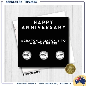 HAPPY ANNIVERSARY SCRATCH & MATCH CARD BJ, BJ, UNLUCKY Cards By Filthy Sentiment - Imagen 1 de 6