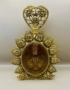 Antique, Ormolu, Perfume Bottle, Beveled, Amber Glass, Filigree, Rose Motif, 9” - Picture 1 of 11