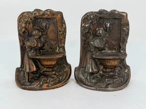 Pair of Art Nouveau Deco Style Robson Heavy Cast Bookends Girl Maiden Fountain - Picture 1 of 11
