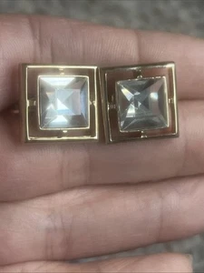Orecchini Avon strass scintillanti sfaccettati grandi cristalli clip oro gioielli vintage - Foto 1 di 5