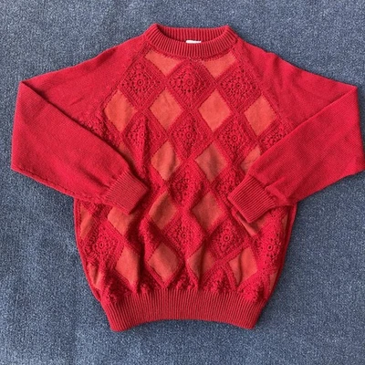 Vintage Sweater Womens Large Ecuador Wool Seda Knit Diamond Crochet 90s Pullover - Image 1 of 4