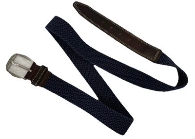Cinturón para hombre Martin Dingman tejido azul marino de nailon y cuero talla 38 W hebilla plateada Foto 1 de 4