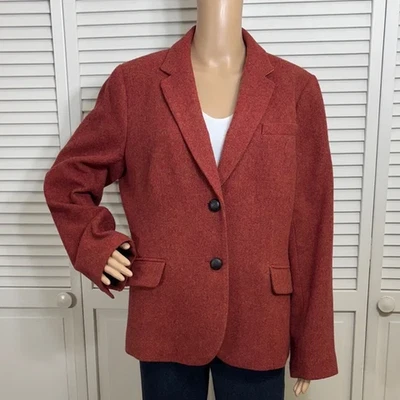 Talbots Шетландская Шерстяная Смесь Классический Стиль Блейзер Елочка Ржавчина Оранжевый Размер 16 - Изображение 1 из 4
