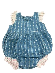 Vintage OshKosh Girls Romper Floral Blue Pink White 3-6 Months Lace USA - Picture 1 of 8