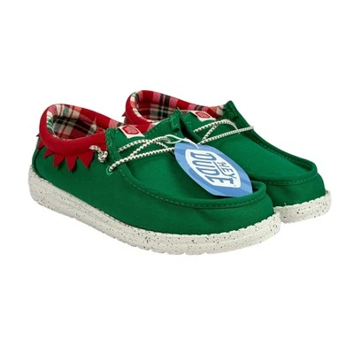 Hey Dude Little Kids 12 Wally Holiday Elf 帆布休闲懒人鞋 — 第 1/4 张图片