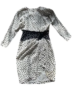 A.J. Bari Kleid Damen Polka Dots Dress Gr.6 Petites 100% Seide Schleife Vintage 80er - Bild 1 von 19