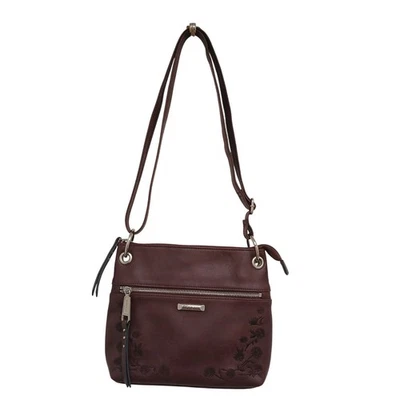 Plumb Faux Leather Crossbody Bag Floral Embroidery Medium Rosetti - Imagem 1 de 4