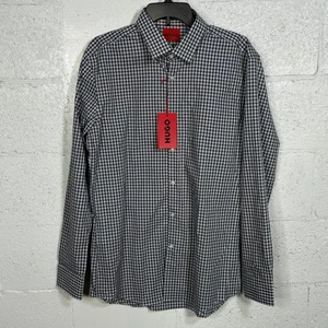 Hugo by Hugo Boss Men's Kenno poplin Slim check Dress Shirt Navy blue 16.5 $98 - Picture 1 of 6